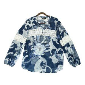 Melissa Paige Floral Paisley Blouse Peasant Long Sleeve Size XL Crochet Pattern